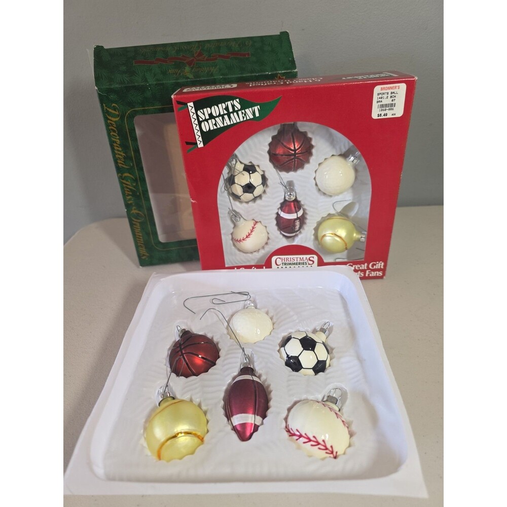 2 Boxes Of Vintage Set of 6 Sports Themed Hand Crafted Glass Ornaments